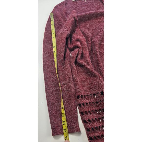 Soft surroundings PETITE Small PS red cut out mock wool open knit cardigan EUC - Picture 6 of 9